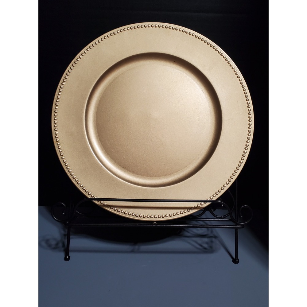 Set of 8 Gold Charger Plates Beaded Rim Decorative‎ Use Only Tableware